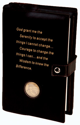 Big Book and 12 x 12 Black Double Leather Book Cover with Serenity Prayer