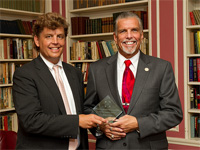 Dean Peterson, Center for Public Advocacy Director, presents the Vern Johnson award to Jim Gillen at the America Honors Recovery 2011. Dean Peterson, Center for Public Advocacy Director, presents the Vern Johnson award to Jim Gillen at the America Honors Recovery 2011.