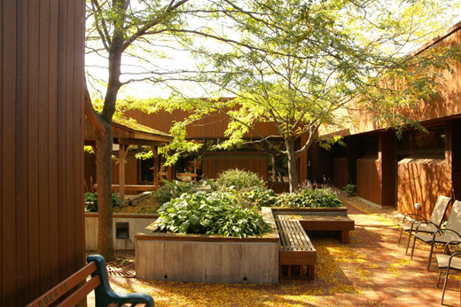 Many beautiful outdoor spaces for relaxation and gathering with peers.