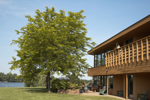 The lakeside location offers an idyllic setting.