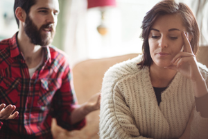 Couple sitting having a intense discussion