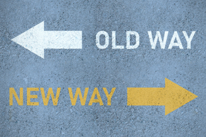 Concrete with writing: Old Way, New Way